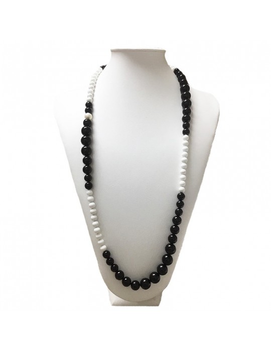 Nimei Woman's Necklace - with White Agate and Black Onyx - 0