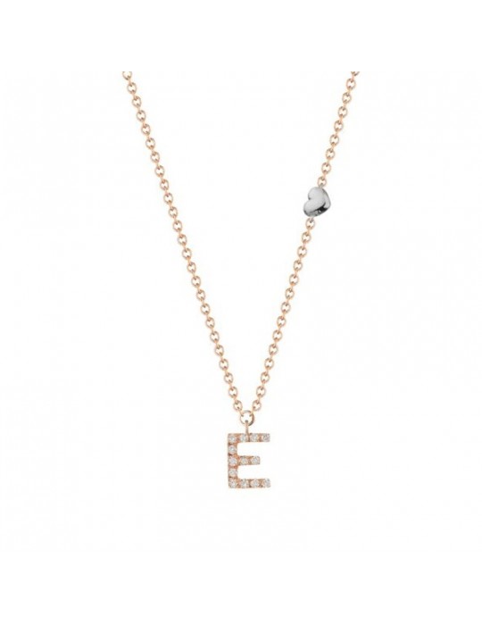 Buonocore Necklace - You Are in 18K Rose Gold with Letter E and Natural Diamonds 0.07 ct - 0
