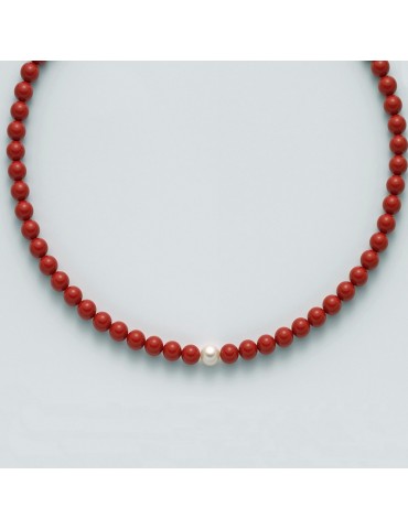 Collana Miluna con Perle e Agglomerato Corallo Rosso da Donna - 0