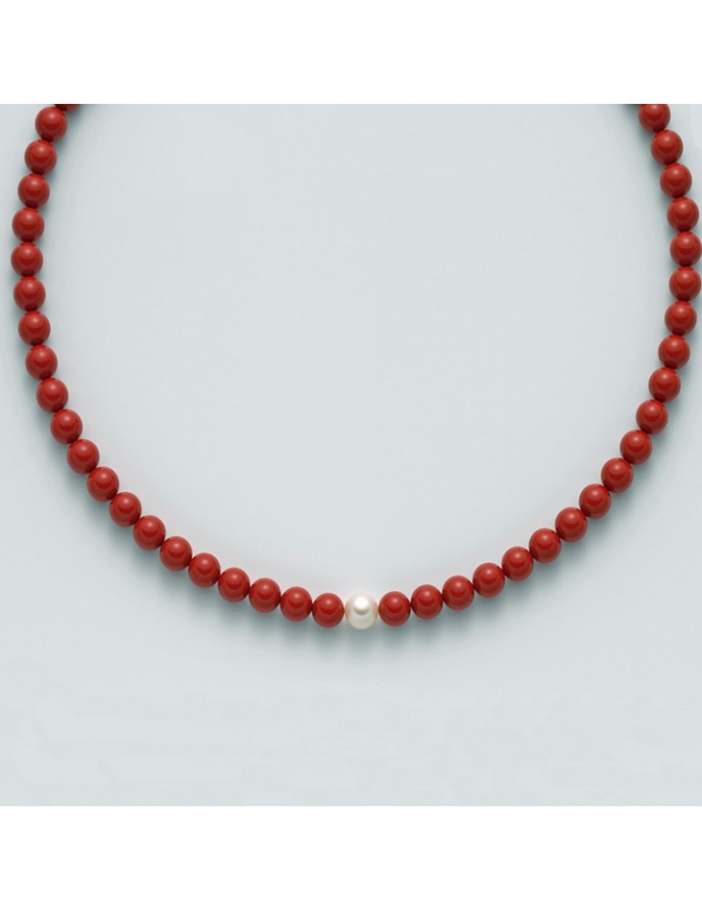 Miluna Necklace with Pearls and Red Coral for Woman - 0