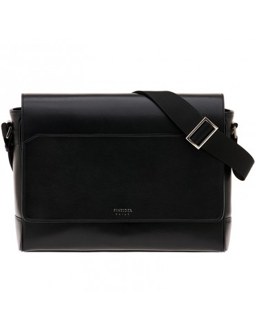 Borsa a Tracolla Pineider-Messenger-Pelle di Vitello Nera Liscia-PSL009056