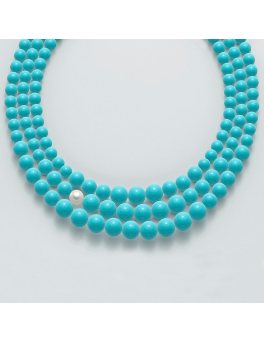 Collana Miluna - Tre fili - Agglomerato Turchese - Perla - PCL4674 Collana Miluna - Tre fili - Agglomerato Turchese - Perla - PCL4674
