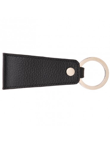 Pineider Keyring-in Black Tumbled Calfskin-Rivet-PTS750056 2