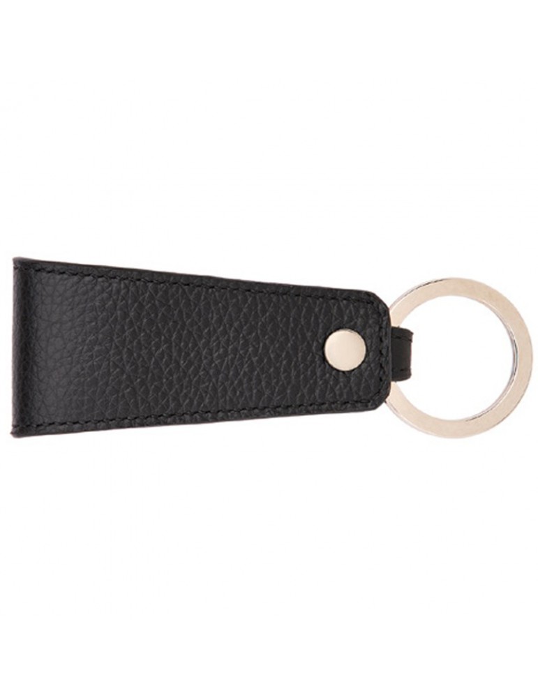 Pineider Keyring-in Black Tumbled Calfskin-Rivet-PTS750056