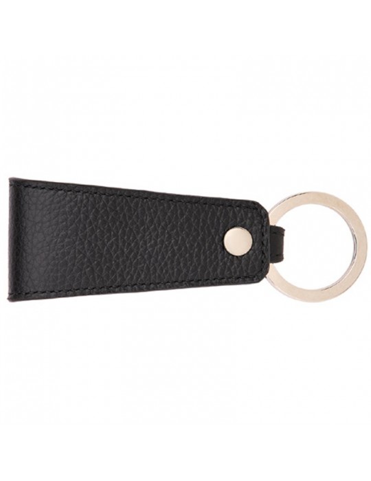 Pineider Keyring-in Black Tumbled Calfskin-Rivet-PTS750056