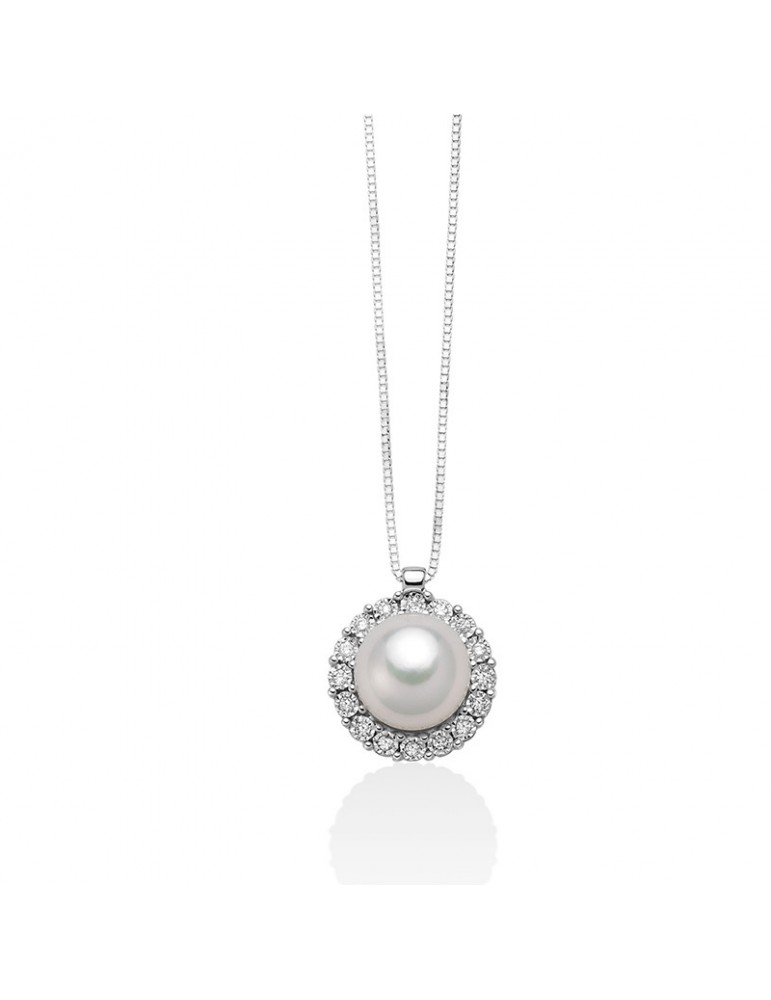 Collana Miluna - Collier - Oro Bianco 18 Carati Perla Freshwater - Diamanti Naturali - PCL5748