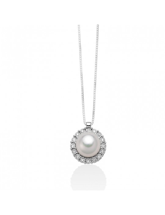Collana Miluna - Collier - Oro Bianco 18 Carati Perla Freshwater - Diamanti Naturali - PCL5748