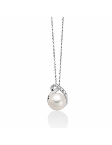 Collana Miluna - Collier - Oro Bianco 18 Carati Perla Freshwater - Diamanti Naturali - PCL6425