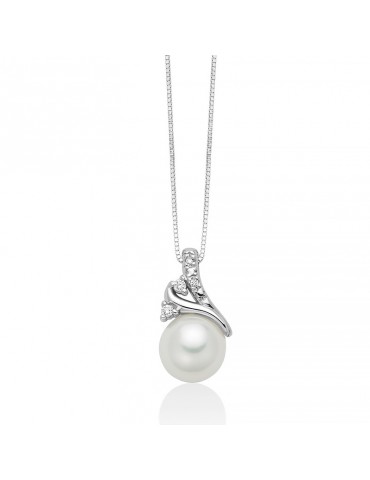 Collana Miluna - Collier - Oro Bianco 18 Carati Perla Freshwater 8-8,5mm - Diamanti Naturali - PCL6467