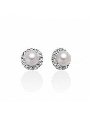 Orecchini Miluna - in Oro Bianco 18 carati con Perle 6,5-7mm e Diamanti Naturali - PER2382