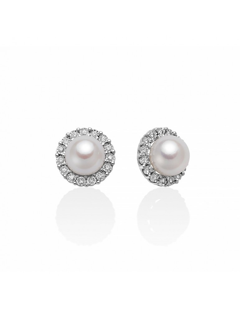 Orecchini Miluna - in Oro Bianco 18 carati con Perle 6,5-7mm e Diamanti Naturali - PER2382