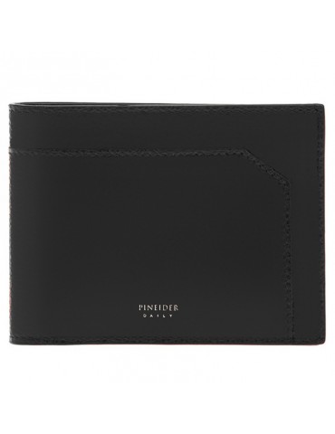 Pineider Wallet-8 Compartments-Black Smooth Calfskin-PSS710056