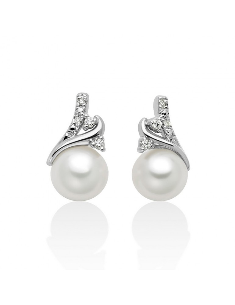 Orecchini Miluna - in Oro Bianco 18 carati - Perle 7,5-8mm e Diamanti Naturali - PER2697