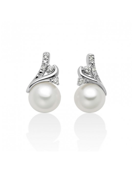 Orecchini Miluna - in Oro Bianco 18 carati - Perle 7,5-8mm e Diamanti Naturali - PER2697