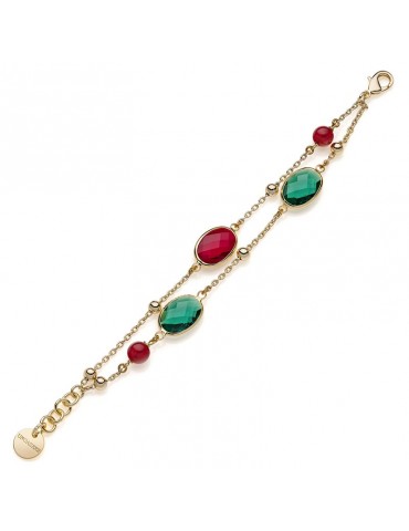 Unoaerre Bracelet - Gold Chain - Red and Green Stones-14EXB0034G-1AR