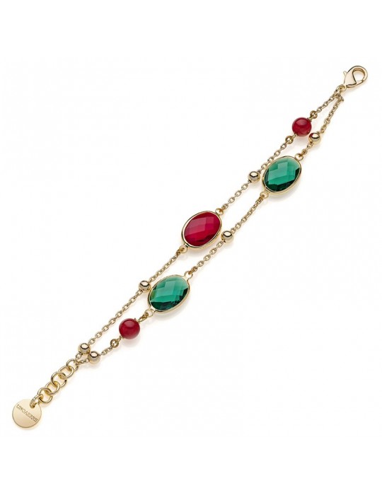 Unoaerre Bracelet - Gold Chain - Red and Green Stones-14EXB0034G-1AR