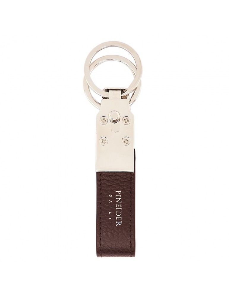 Pineider - Daily 23 Keyring in Tumbled Brown Calfskin - 0