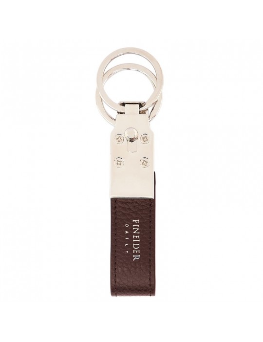 Pineider - Daily 23 Keyring in Tumbled Brown Calfskin - 0