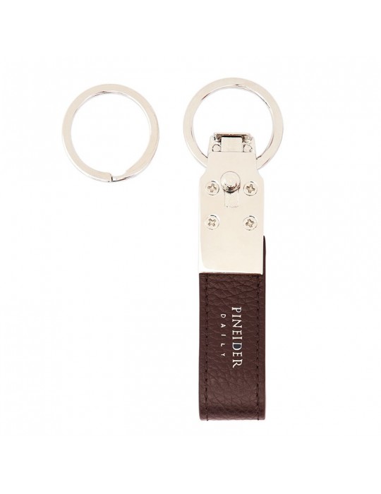 Pineider - Daily 23 Keyring in Tumbled Brown Calfskin - 0