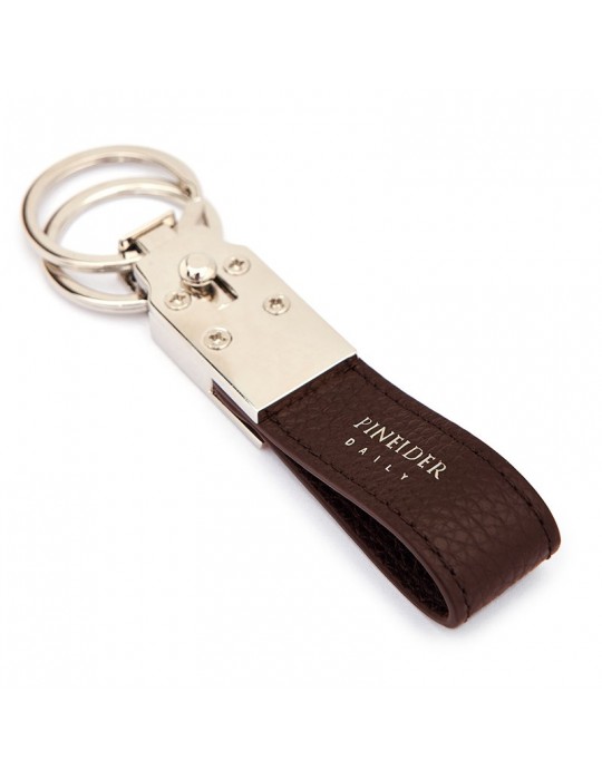 Pineider - Daily 23 Keyring in Tumbled Brown Calfskin - 0