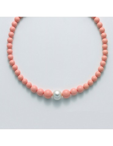 Collana Miluna  - Agglomerato Corallo Rosa - Perla Oriente - PCL5317