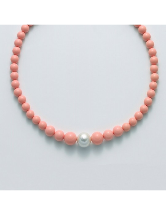 Collana Miluna  - Agglomerato Corallo Rosa - Perla Oriente - PCL5317