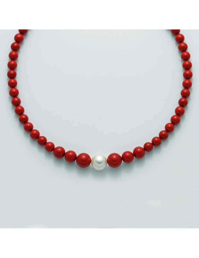 Collana Miluna - Agglomerato Corallo Rosso - Perla Oriente - PCL5321