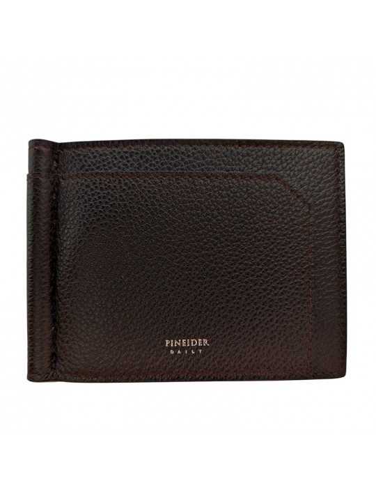 Pineider Money Clip-Tumbled Calfskin-Dark Brown-PTS712059