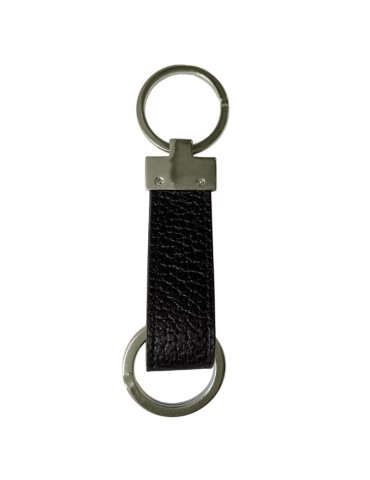 Pineider Keyring-Leather-Black Tumbled-Double Ring-P737SS18531056 2