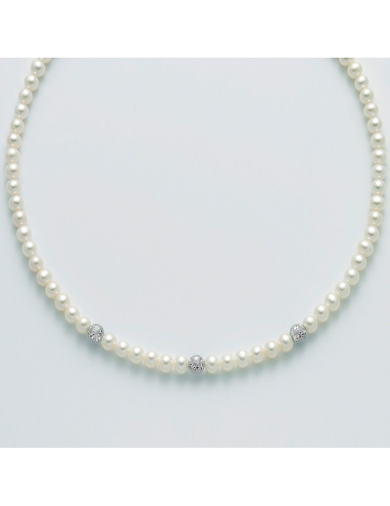 Collana Miluna - Girocollo - Filo di Perle - Boules Oro Bianco-PCL5537