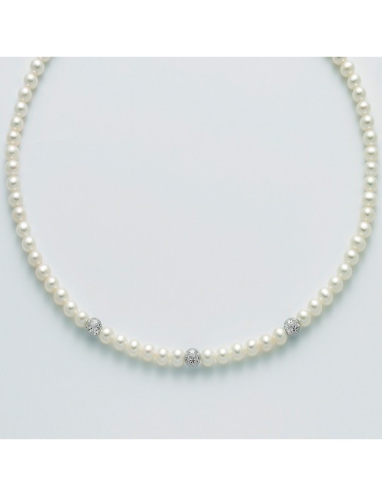 Collana Miluna - Girocollo - Filo di Perle - Boules Oro Bianco-PCL5537