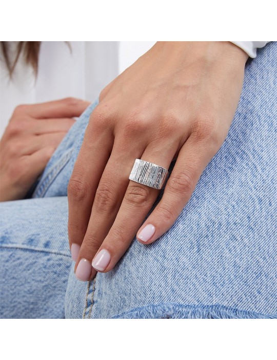 Unoaerre Ring - Silvered Bronze - Diamond Surface - EXA066B