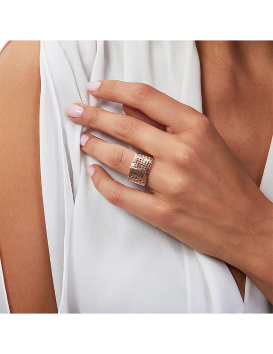 Anello Unoaerre - Bronzo Rosato - Superficie Diamantata - EXA066R