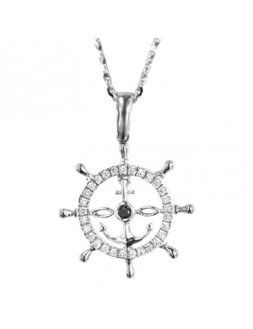 Collana Zancan-Oro Bianco 18kt-Timone-Diamanti Bianchi 0,09 Ct-UC087B