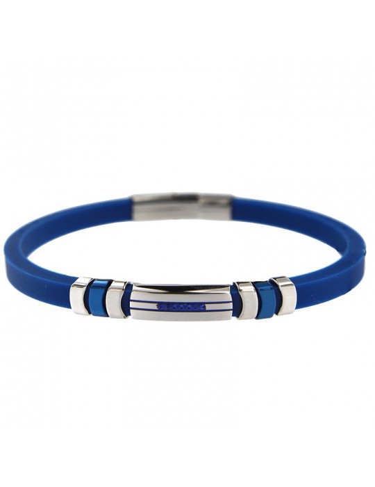 Zancan Bracelet - Blue Silicone - 316L Steel - Blue Crystals -EHB432