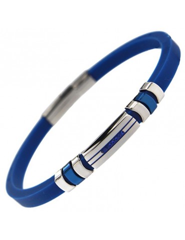 Zancan Bracelet - Blue Silicone - 316L Steel - Blue Crystals -EHB432