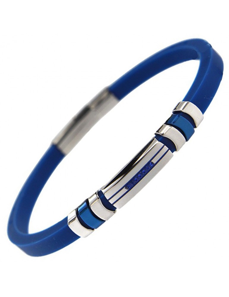 Bracciale Zancan - Silicone Blu - Acciaio 316L - Cristalli Blu -EHB432