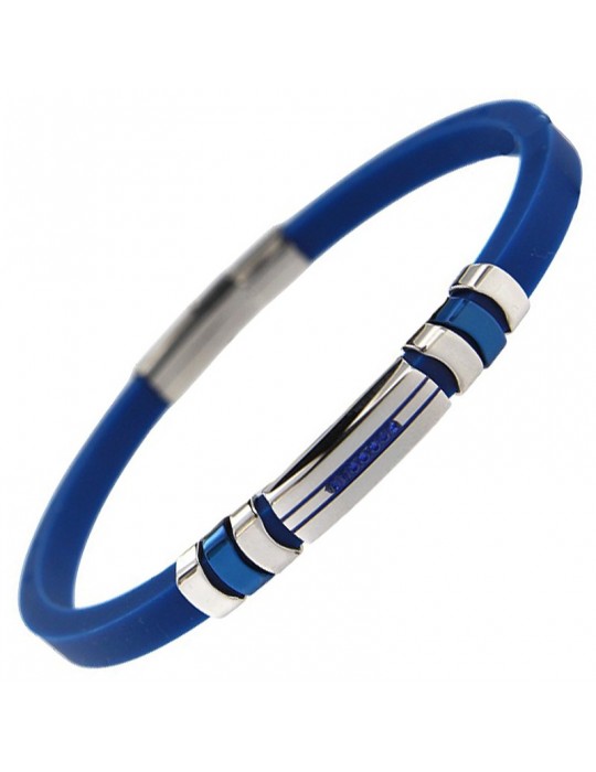 Bracciale Zancan - Silicone Blu - Acciaio 316L - Cristalli Blu -EHB432