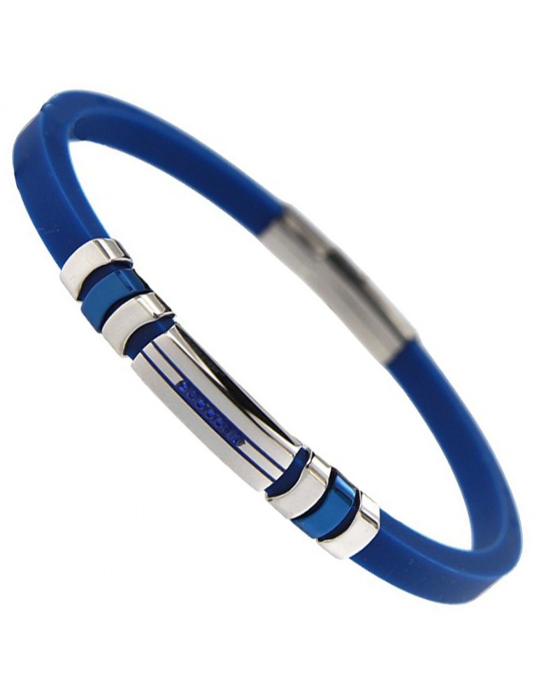 Zancan Bracelet - Blue Silicone - 316L Steel - Blue Crystals -EHB432