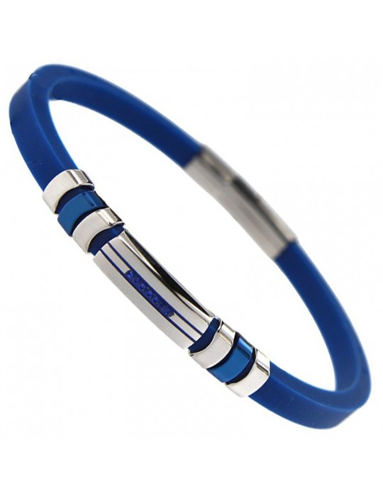Zancan Bracelet - Blue Silicone - 316L Steel - Blue Crystals -EHB432