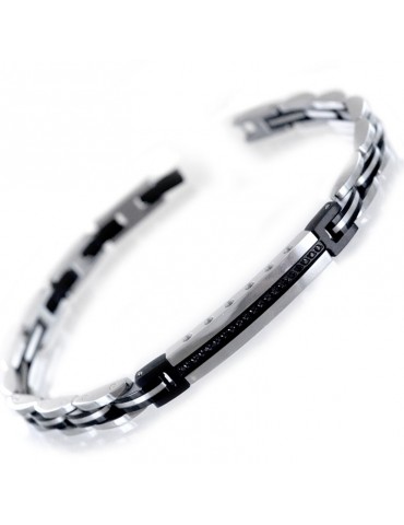 Bracciale Zancan-in Acciaio 316L-Fila Centrale di Spinelli Neri-UHB068