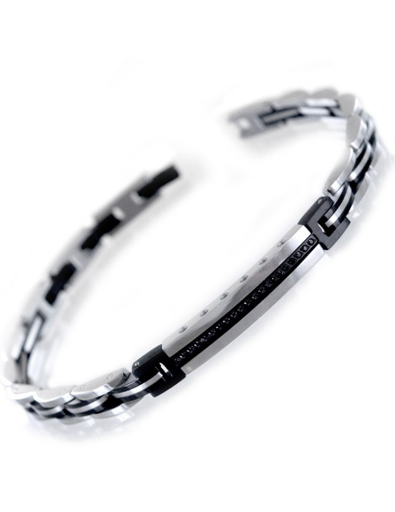 Bracciale Zancan-in Acciaio 316L-Fila Centrale di Spinelli Neri-UHB068