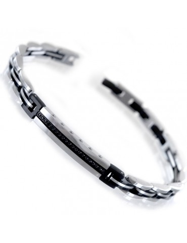 Zancan Bracelet - in 316L Steel - Central Row of Black Spinels - UHB068 2