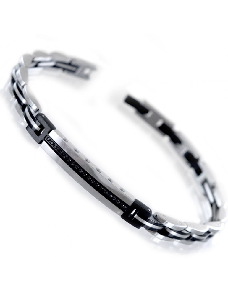 Zancan Bracelet - in 316L Steel - Central Row of Black Spinels - UHB068