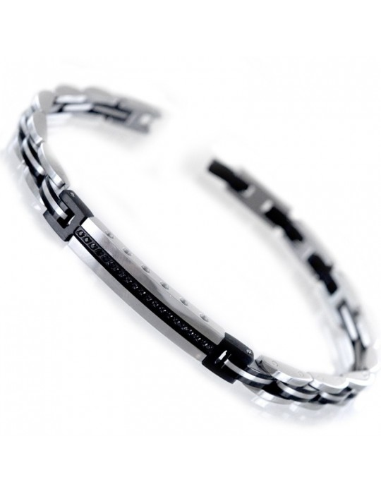 Bracciale Zancan-in Acciaio 316L-Fila Centrale di Spinelli Neri-UHB068