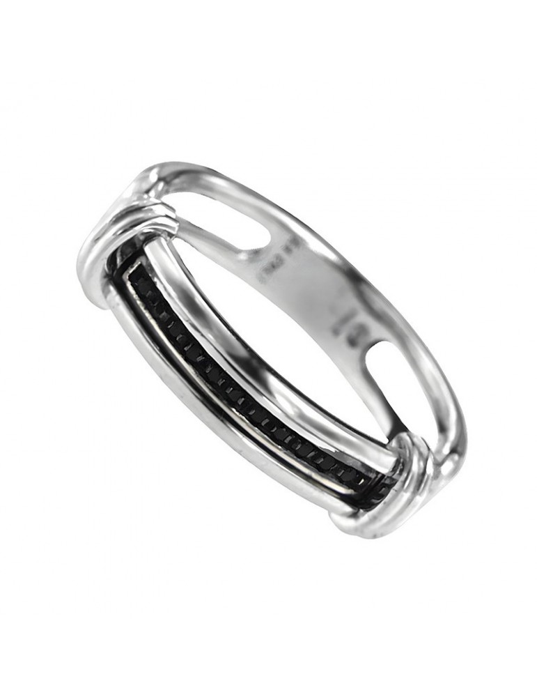 Zancan Ring - 925% Silver - Black Spinels - Size 24 - ESA088NE-24