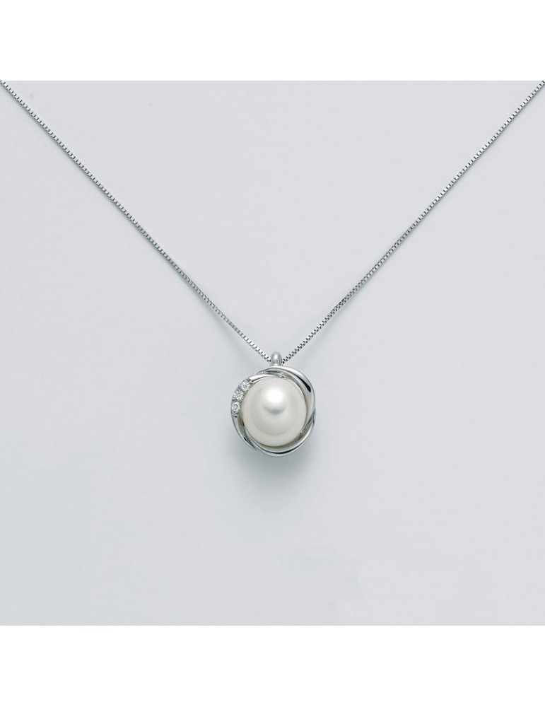 Collana Miluna - Oro Bianco - Diamanti Naturali -Perla Oriente-PCL5747