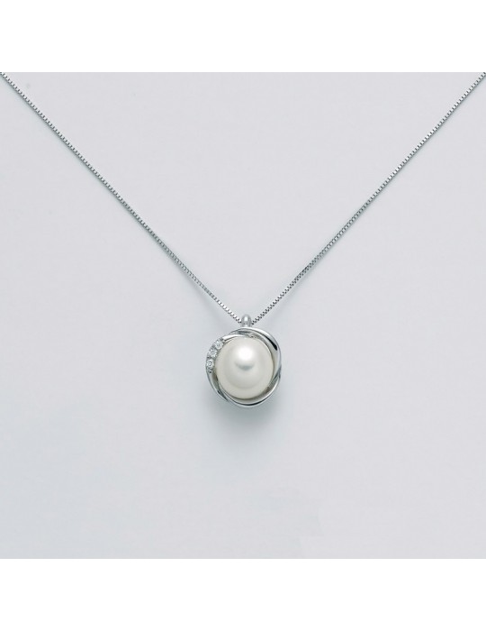 Collana Miluna - Oro Bianco - Diamanti Naturali -Perla Oriente-PCL5747