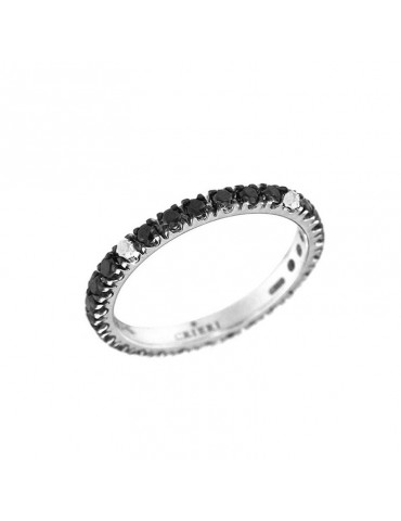 Anello Veretta Crieri - Aeterna in Oro Bianco 18 Carati con Diamanti Neri e Diamanti Bianchi - Misura 17 - AETAEK040LWP170