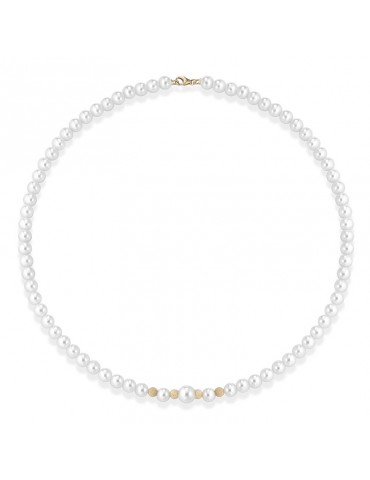 Collana Lelune - Young con Perle Coltivate 5.5-6 mm e Sfere in Oro Giallo 18 Carati Puntinato - LLNK2933